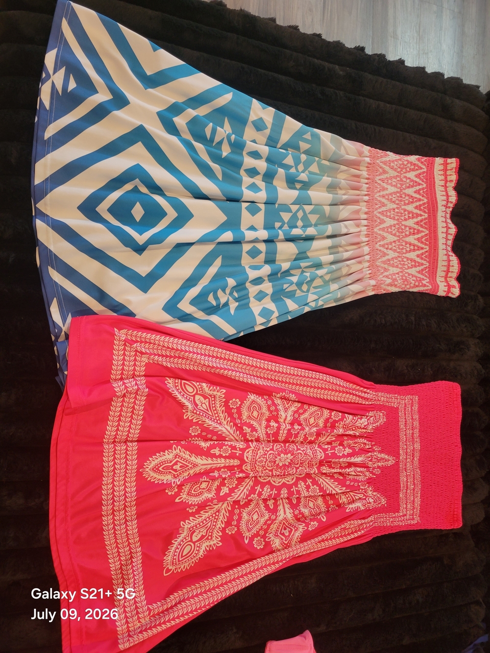Blue & White Geometric + Pink Printed Smocked Tube Dresses - Duo